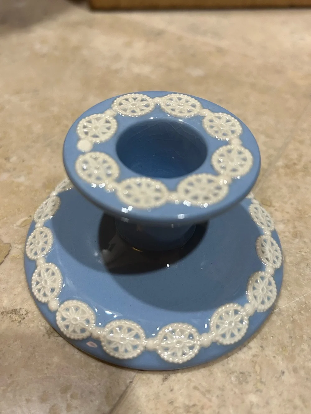 vintage Wedgwood Jasperware blue and white small candlestick holder w/ Lace